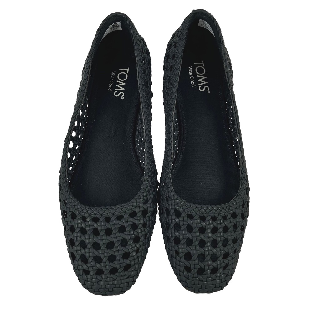 TOMS Briella Black Basket‎ Weave Square Toe Ballet Flats Womens 9.5 10022017